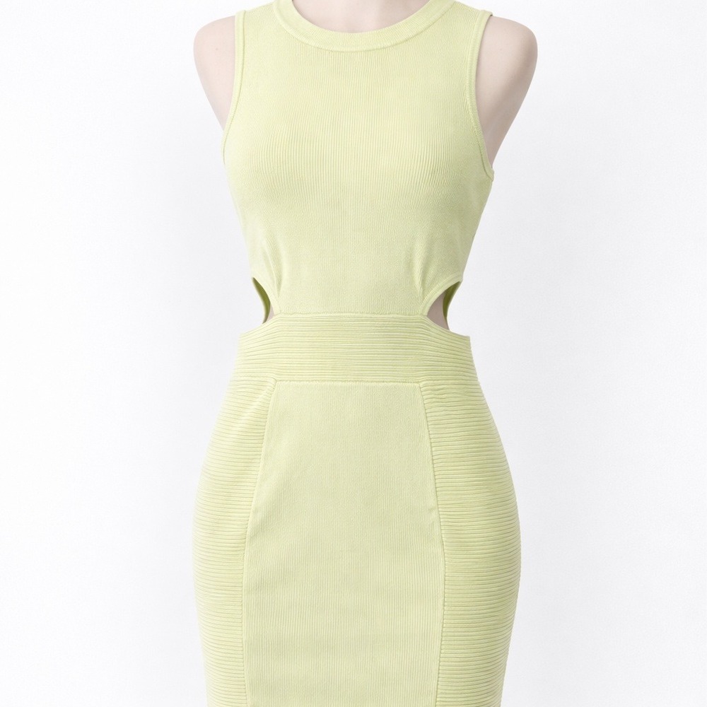 Guess Mini Dress Women S‎ Lime Green Ribbed Knit Side Cutout Bodycon Sleeveless